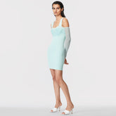 Off Shoulder Long Sleeve Mini Striped Bandage Dress